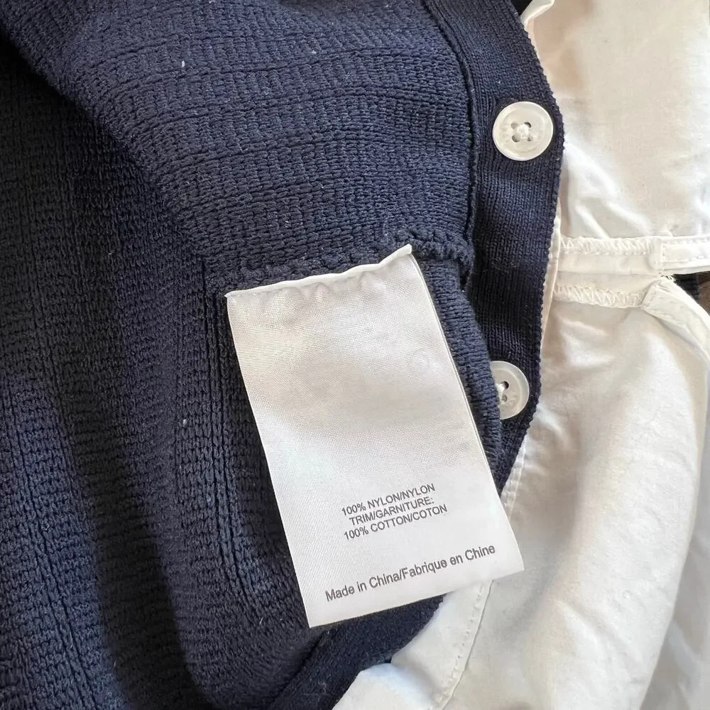 Tory Burch Large Blue Layered Sweater Faux Button Up Shirt Preppy Knit EUC
